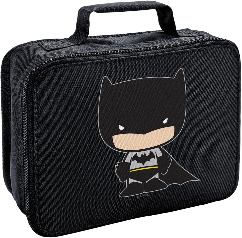 LOGOVISION Lonchera con diseño de personajes Chibi de Batman con aislamiento de lados suaves, bolsa de almuerzo reutilizable para el trabajo de