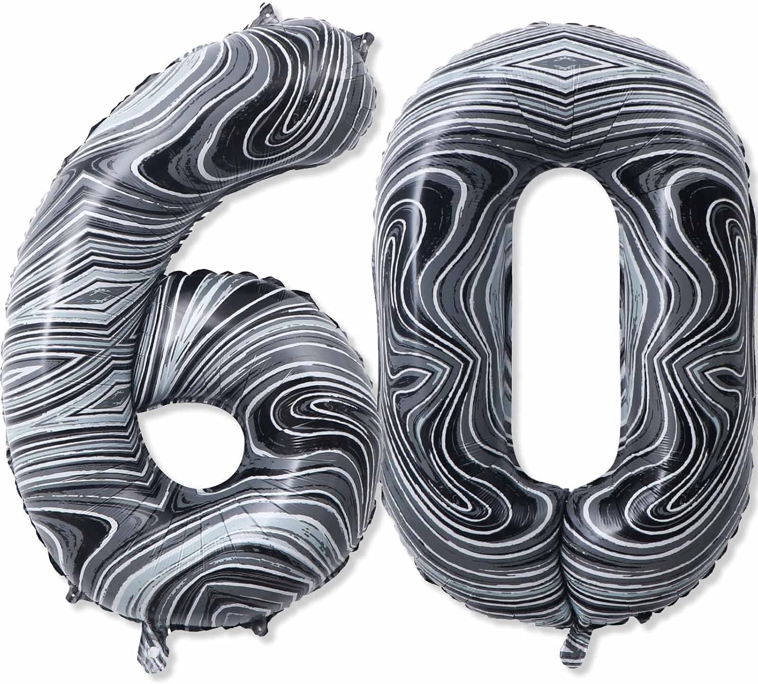 Globos gigantes de papel de aluminio de mármol negro de 40 pulgadas, globos gigantes de helio con el número 60 para decoraciones de cumpleaños de 60