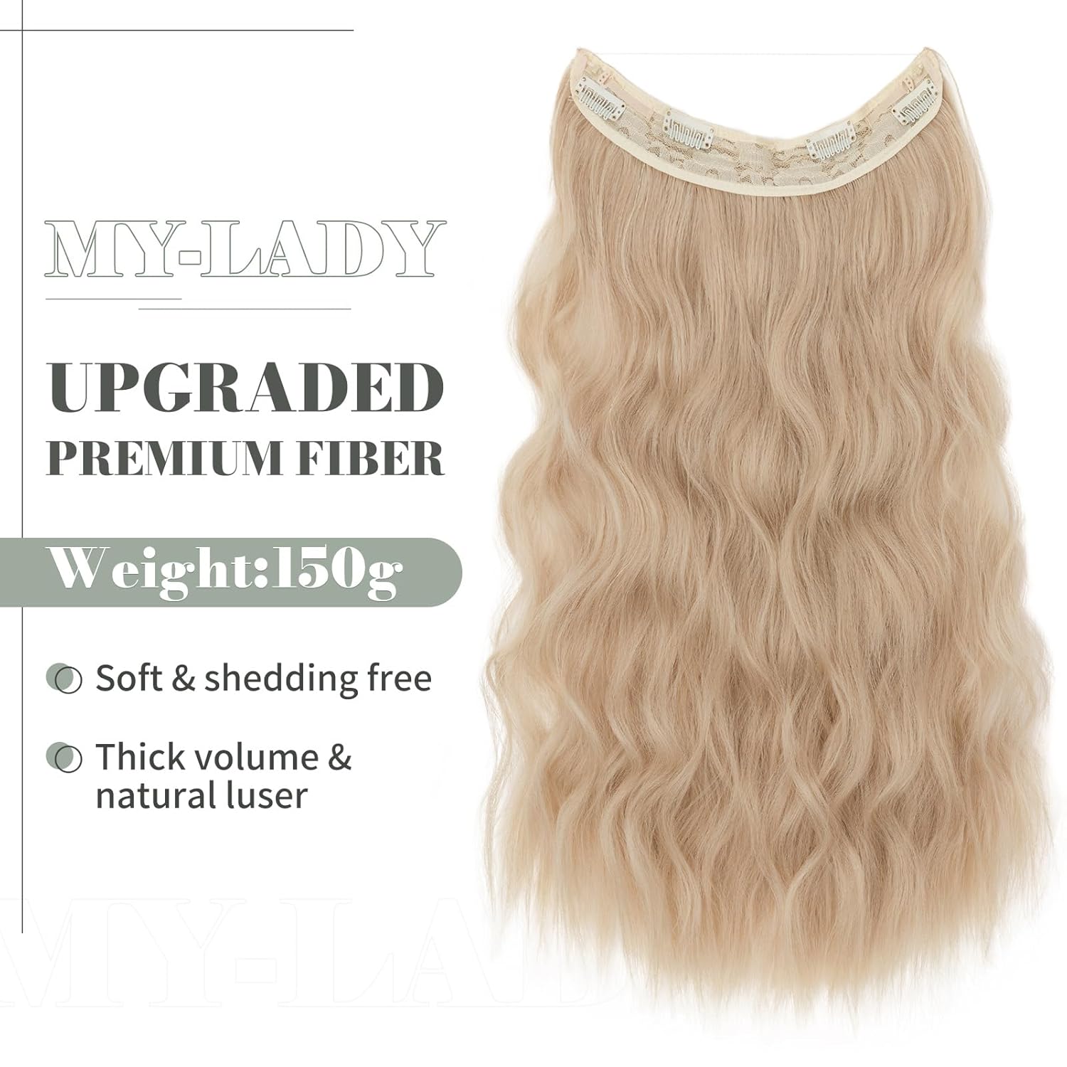 MY-LADY Extensiones de cabello con alambre invisible de 24 pulgadas, 5.96 oz, volumen grueso con diadema transparente, tamaño ajustable, 4 clips de