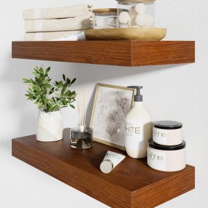 QueenFun Estantes flotantes para pared, estantes flotantes de madera más profundos y gruesos, 2 estantes de baño de 15 pulgadas para pared de QueenFun Estantes flotantes para pared, estantes flotantes de madera más profundos y gruesos, 2 estantes de baño de 15 pulgadas para pared de