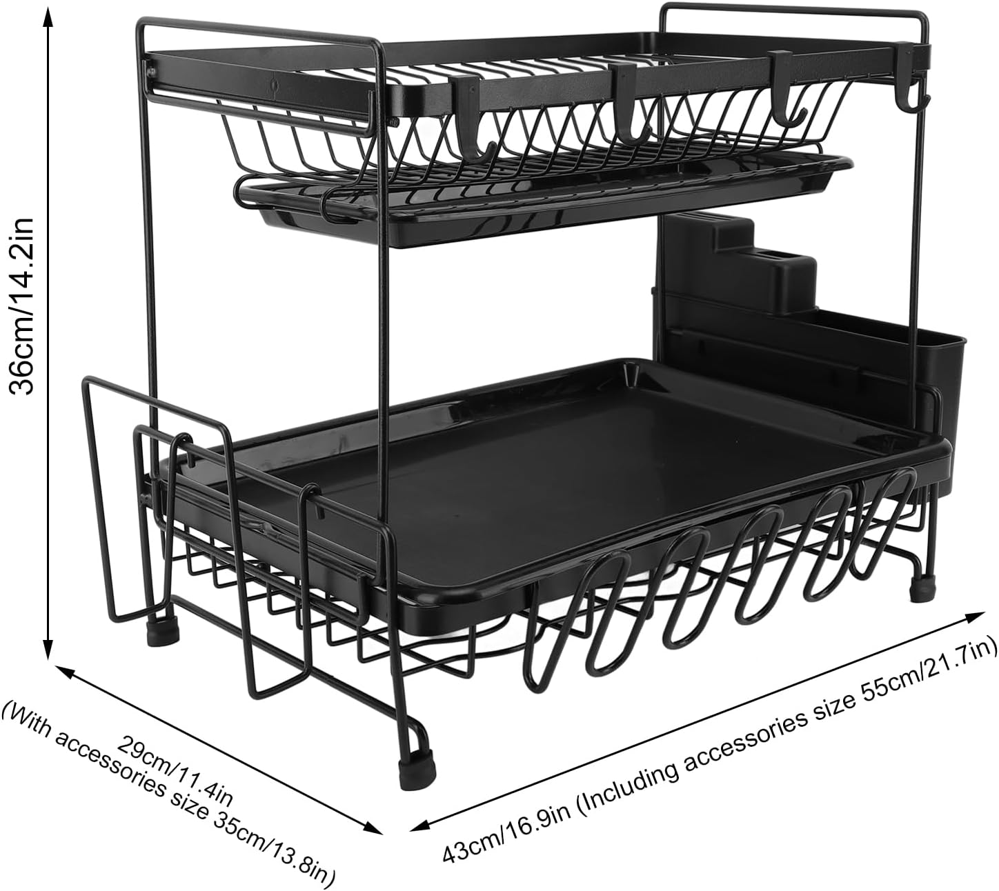 Dish Drying Rack and Drainboard Set, 2 Tier Large Dish Rack, Stainless Steel Dish Drainer for Kitchen Counter with Wine Glass Holder, Counter Plate