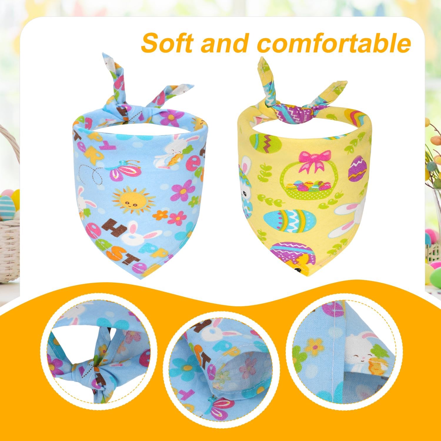 2 pañuelos de Pascua para perro, bufanda colorida de Pascua para perro, cómoda y bonita, conejo, elementos de conejo, bandana para mascotas,