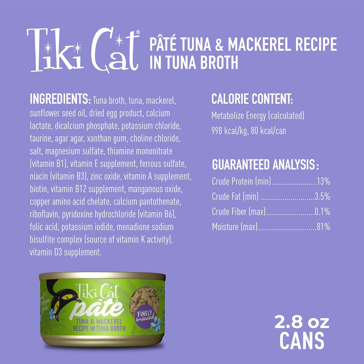 Tiki Cat Luau Pâté, receta de atún y caballa Ahi en consumo de atún, nutrición equilibrada sin granos, comida enlatada húmeda para gatos, para todas