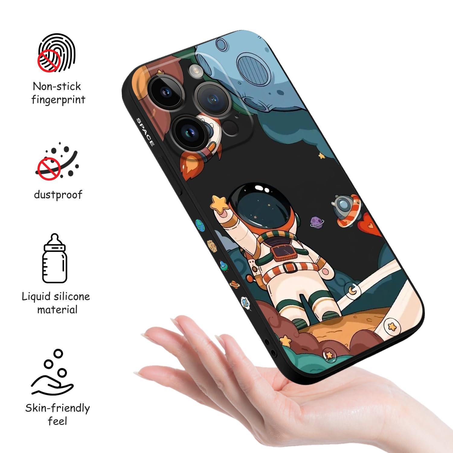 LEECG Funda para iPhone 15 Pro, para iPhone 15 Pro, diseño de patrón creativo lateral de astronauta, silicona líquida a prueba de golpes, suave para
