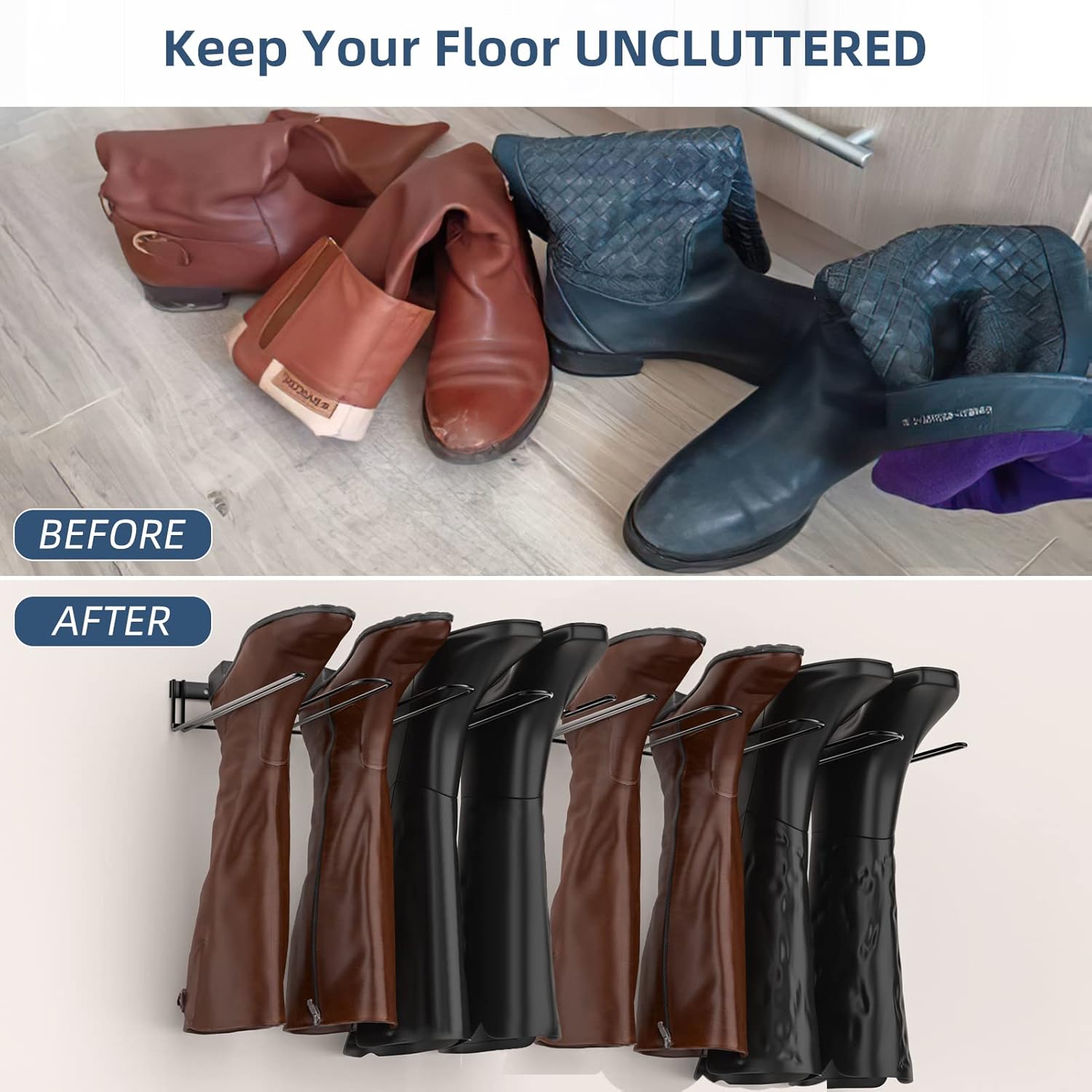 Wader – Perchero para botas de pared, 8 pares de organizador de botas de metal resistente, soporte para botas de vaquero, soporte alto para zapatos,