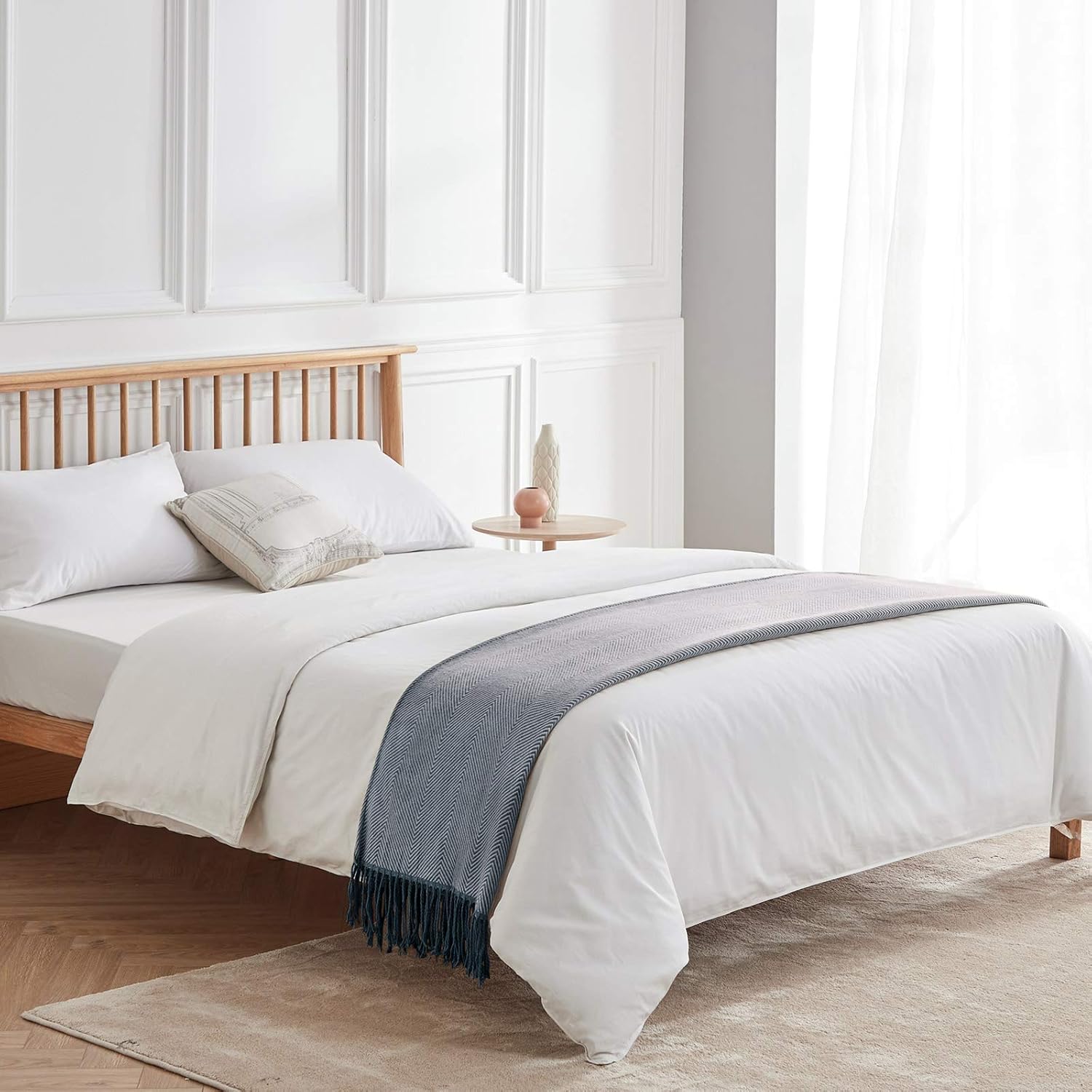 VEEYOO Manta azul marino, ligera, extra suave, para sofá, decoración de borlas, manta de punto para dormitorio, oficina, regalo, manta de viaje de