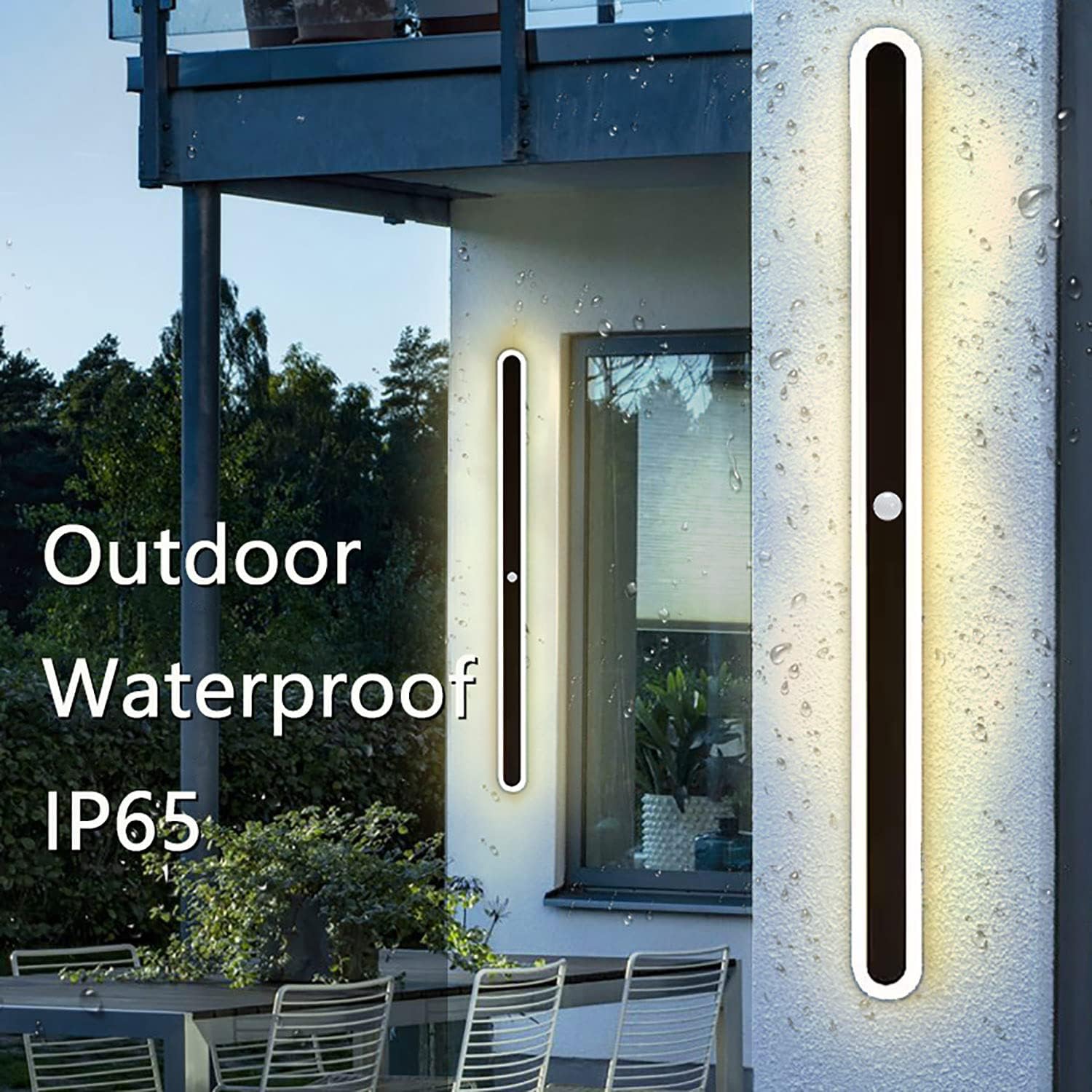RYELEIN Lámpara de pared con sensor de movimiento para exteriores, 40 W, impermeable, para montaje en pared, lámpara de pared LED de tira larga para