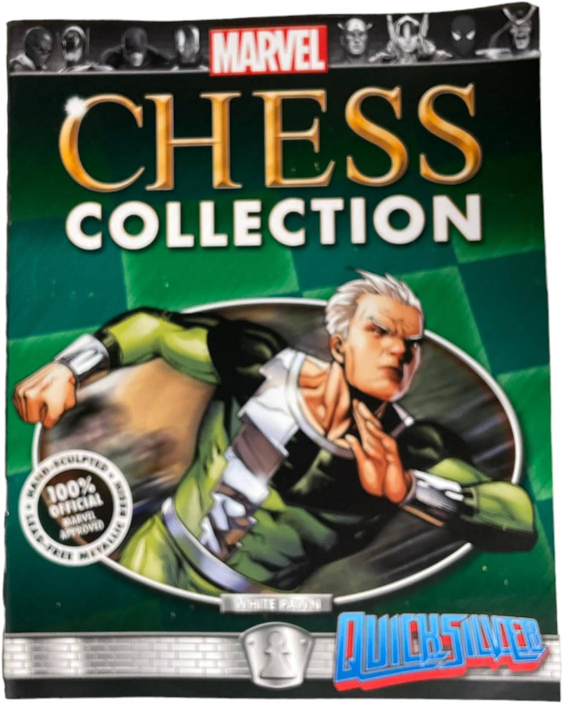 Eaglemoss Marvel Chess Collection Quicksilver – Peón de resina metálica esculpido a mano sin plomo con historia de fondo y revista Storyline Recap