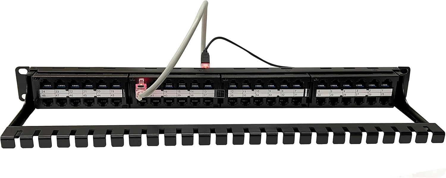 R.J. Enterprises -HDPP-48-C6A (48 puertos- en una U)-Sin perforación-10G, alta densidad, alimentación a través, panel de conexión para-Edge-Data