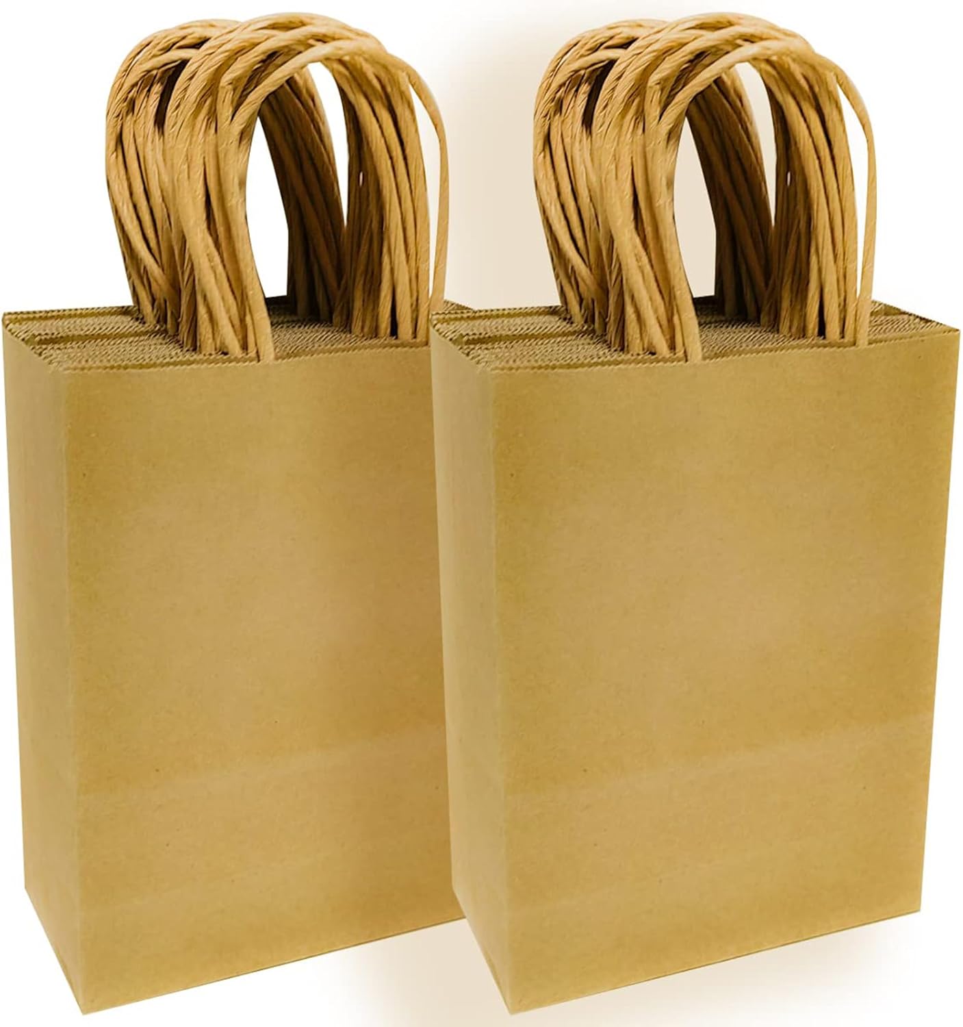qiqee Paquete de 100 bolsas de regalo de papel marrón con asas a granel de 8.26 x 6 x 3.15 pulgadas, bolsas de regalo de tamaño pequeño para