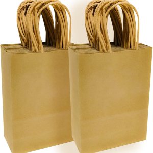 qiqee Paquete de 100 bolsas de regalo de papel marrón con asas a granel de 8.26 x 6 x 3.15 pulgadas, bolsas de regalo de tamaño pequeño para qiqee Paquete de 100 bolsas de regalo de papel marrón con asas a granel de 8.26 x 6 x 3.15 pulgadas, bolsas de regalo de tamaño pequeño para