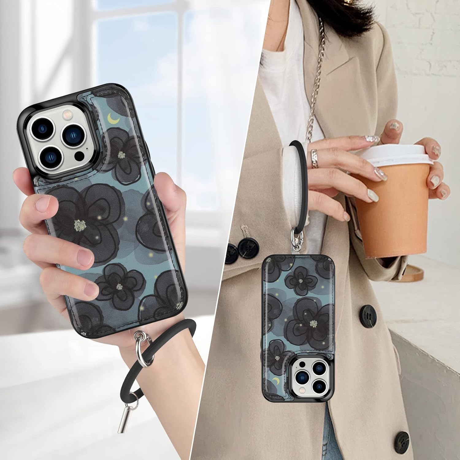 HianDier Funda tipo cartera para iPhone 12 Pro MAX con pulsera, protector de pantalla + funda para cámara, con ranura para tarjeta de crédito, funda