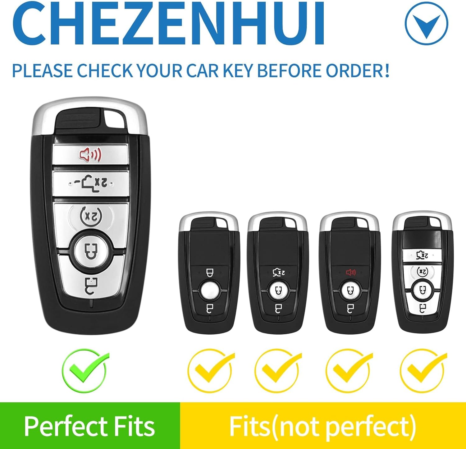CHEZENHUI Compatible con funda para llavero Ford con cordón de cuero, funda protectora para llave de automóvil para Ford Explorer Fusion Escape F150