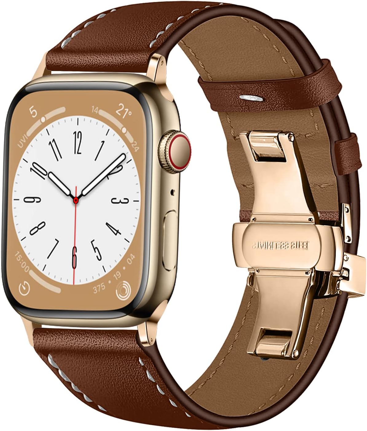 Soft Leather Band For Apple Watch Band 40mm 41mm 44mm 45mm 49mm Ultra 38mm 42mm,Metal Butterfly Buckle Leather Replacement Band for iWatch Series 8