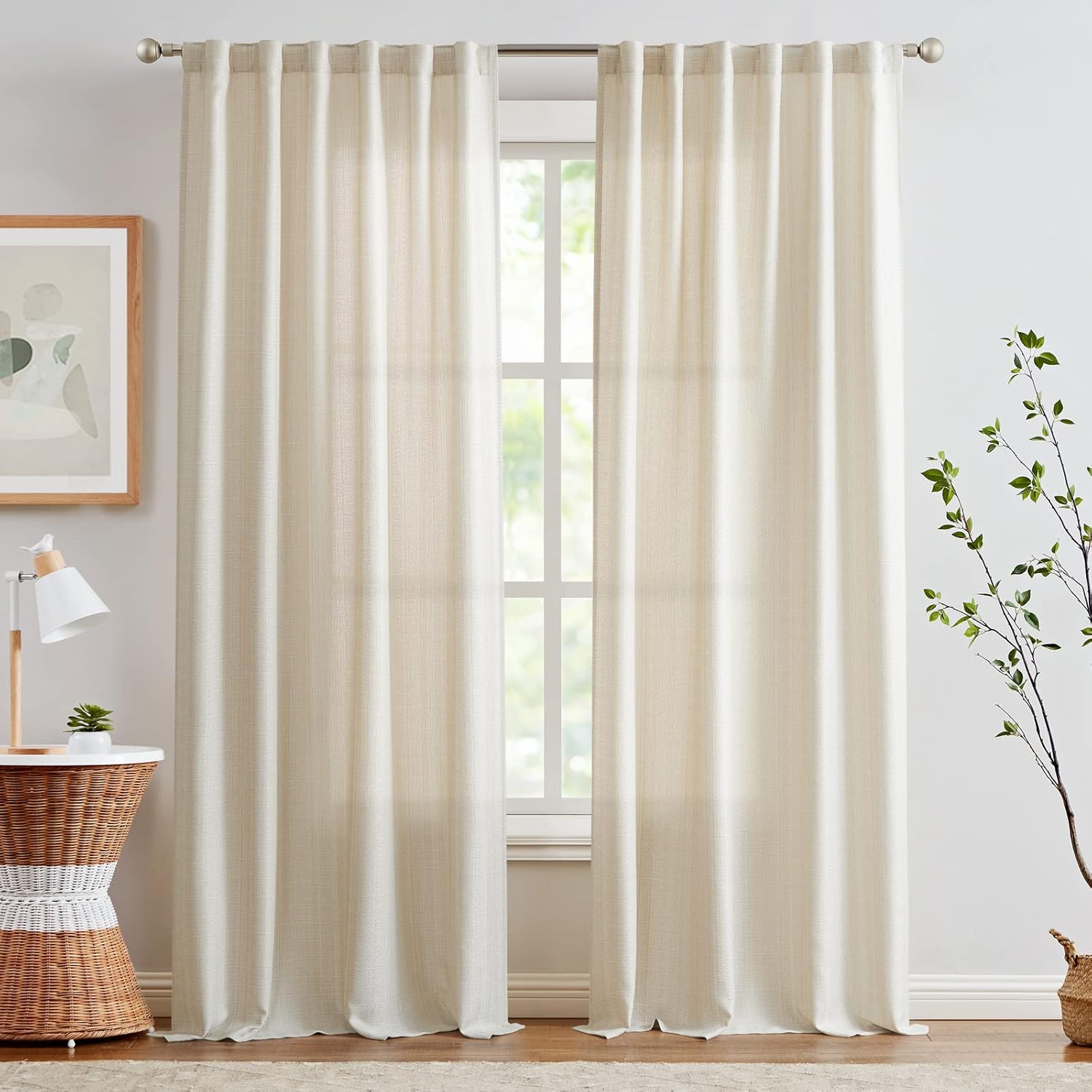 jinchan Cortinas para sala de estar, dormitorio, cortinas texturizadas de lino de 84 pulgadas de largo, 2 paneles de cortinas de granja beige,