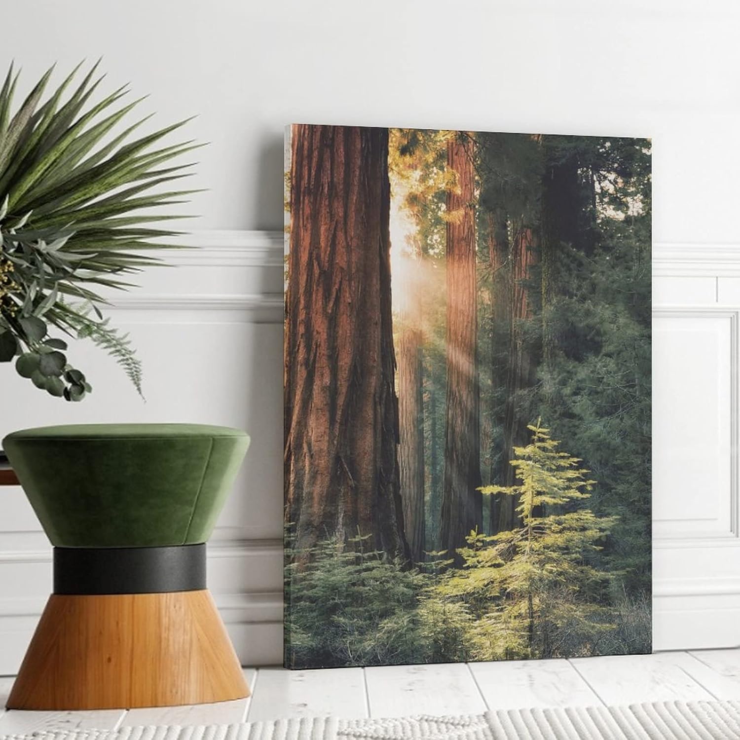 Póster de lienzo con diseño de árbol de secuoya con salida del sol, bosque, naturaleza, decoración de dormitorio, paisaje deportivo, oficina,