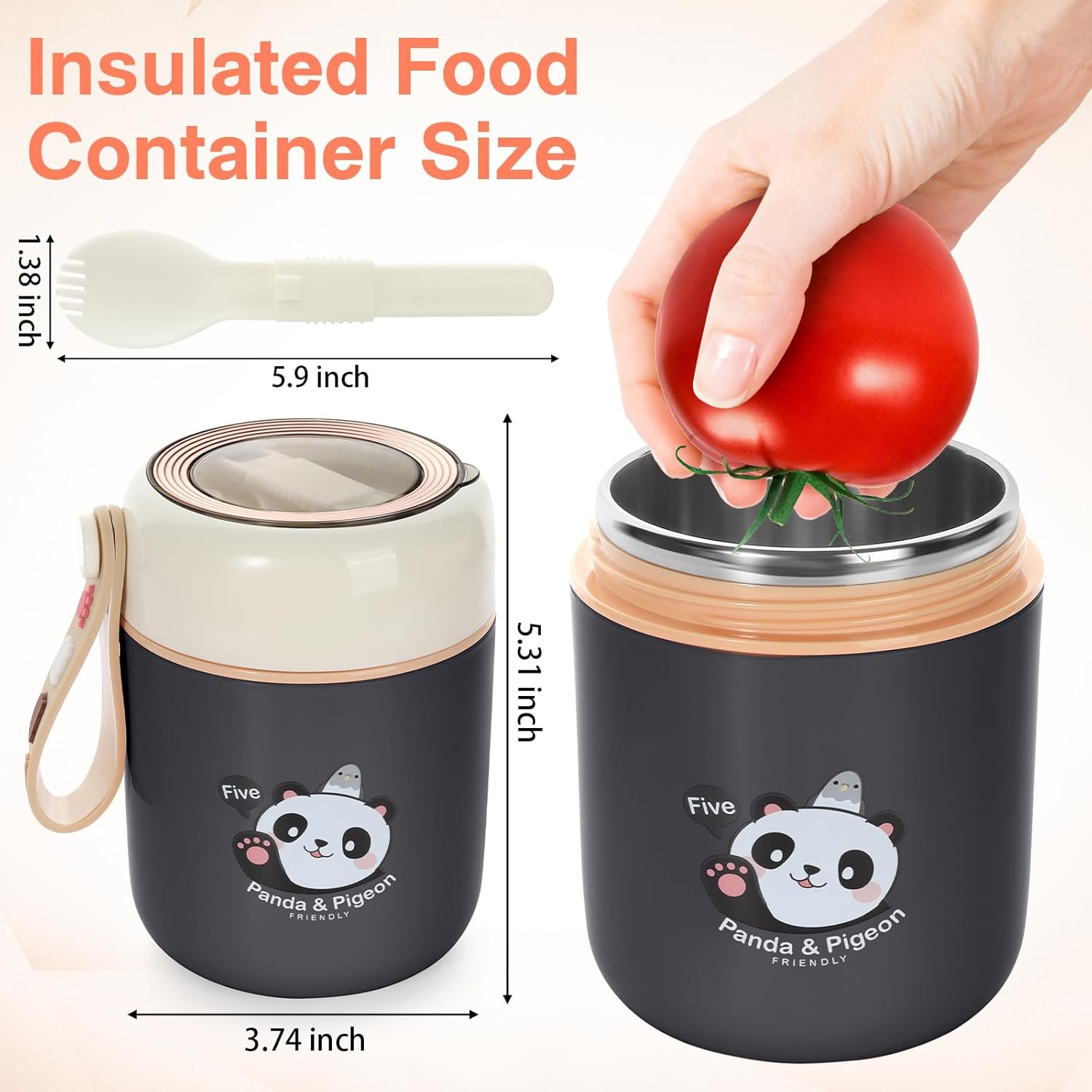 Termo de 15.4 onzas para comida caliente, tarro de alimentos aislado con cuchara plegable, lonchera de acero inoxidable para niños y adultos,