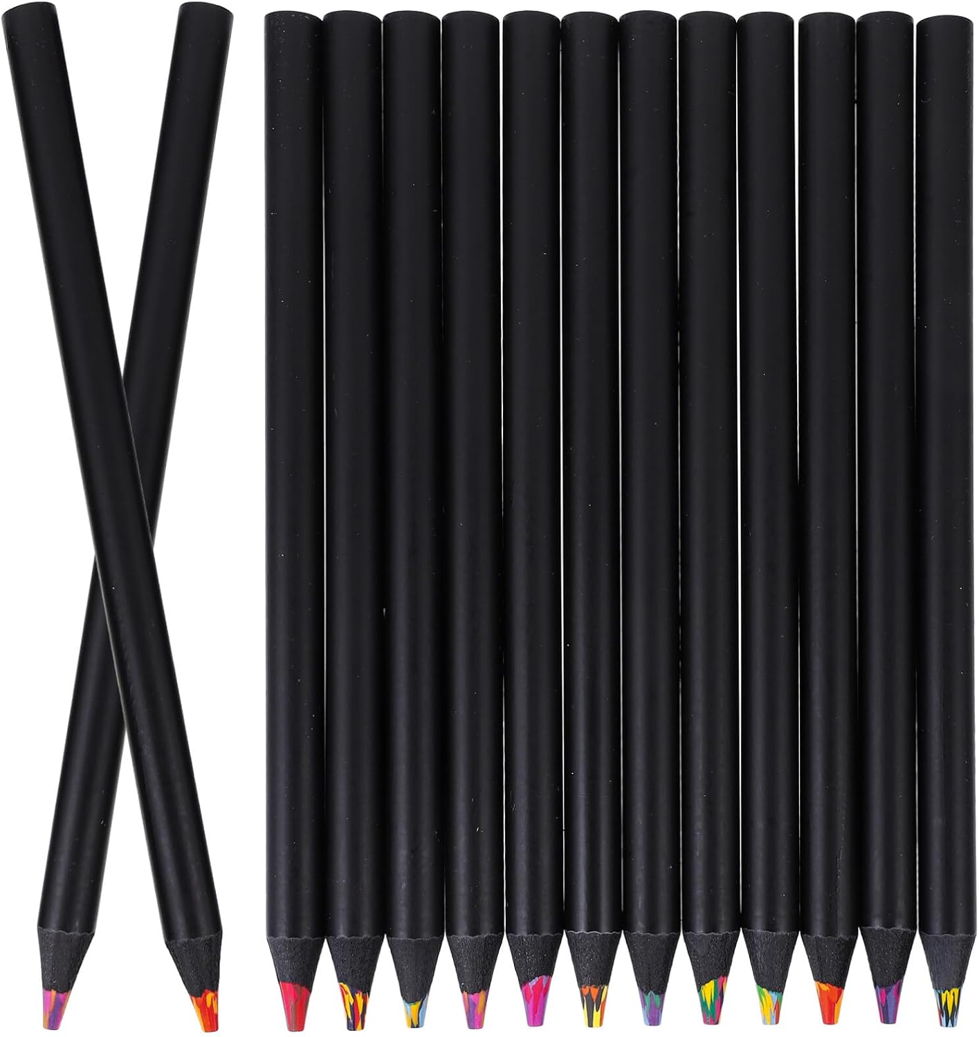 NUOBESTY Lápices de color, 12 unidades, color negro, arco iris, de madera, 12 colores, para dibujar, colorear, bocetos, sombreado, colorear, juego