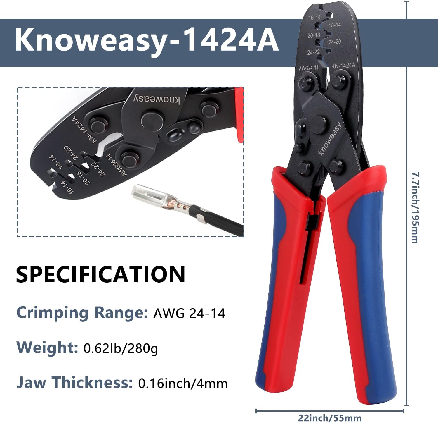 Knoweasy Engarzadora y prensadora Molex compatible con Deutsch DT Series Stamped or Formed Contact, Molex, Delphi, Amp, Tyco, Harley, PC, Automotive
