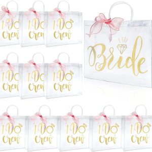 Whaline 12 bolsas de regalo de dama de honor con I Do Crew, bolsas de regalo de plástico transparente para dama de honor, despedidas de soltera con Whaline 12 bolsas de regalo de dama de honor con I Do Crew, bolsas de regalo de plástico transparente para dama de honor, despedidas de soltera con