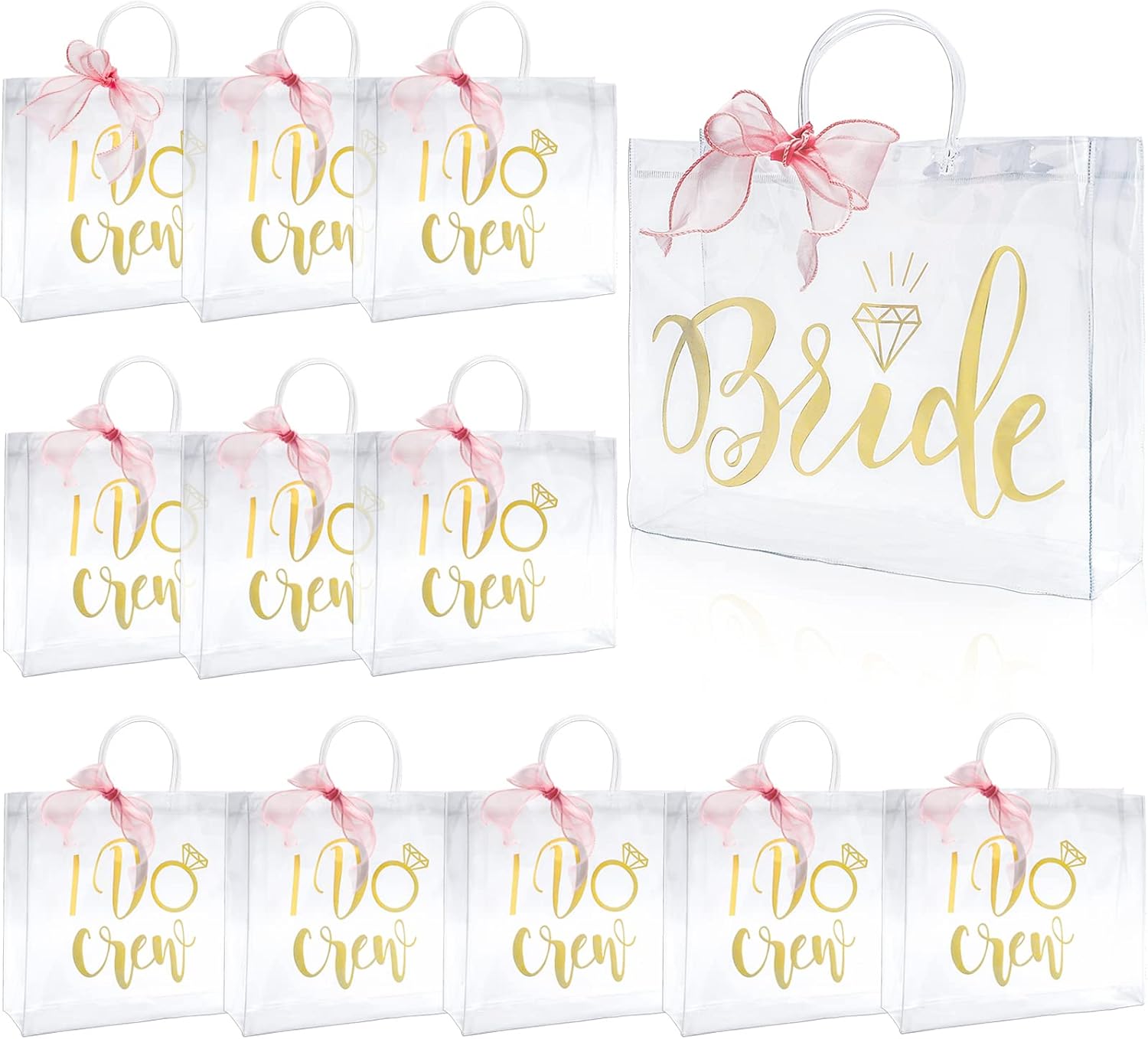 Whaline 12 bolsas de regalo de dama de honor con I Do Crew, bolsas de regalo de plástico transparente para dama de honor, despedidas de soltera con