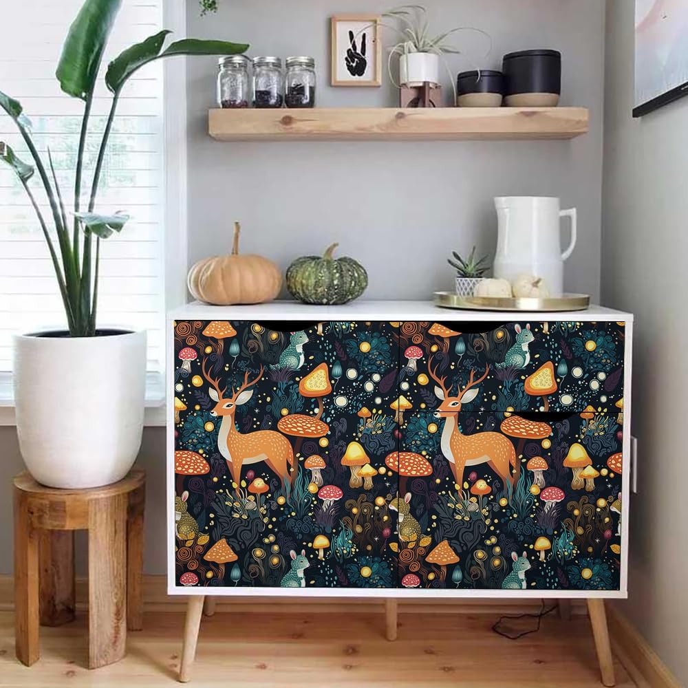 VistaPalette Papel tapiz autoadhesivo de 18 x 236 pulgadas, diseño de hadas, animales, bosque, ciervo, ratón, hongos, hongos, papel de contacto