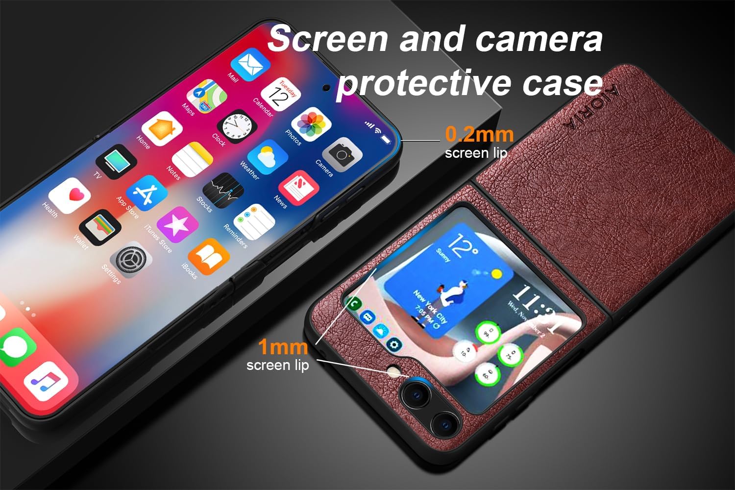 AIORIA Funda para Samsung Galaxy Z Flip5 de 6.7 pulgadas, piel sintética, diseño retro de negocios, funda protectora completa para Samsung Filp5
