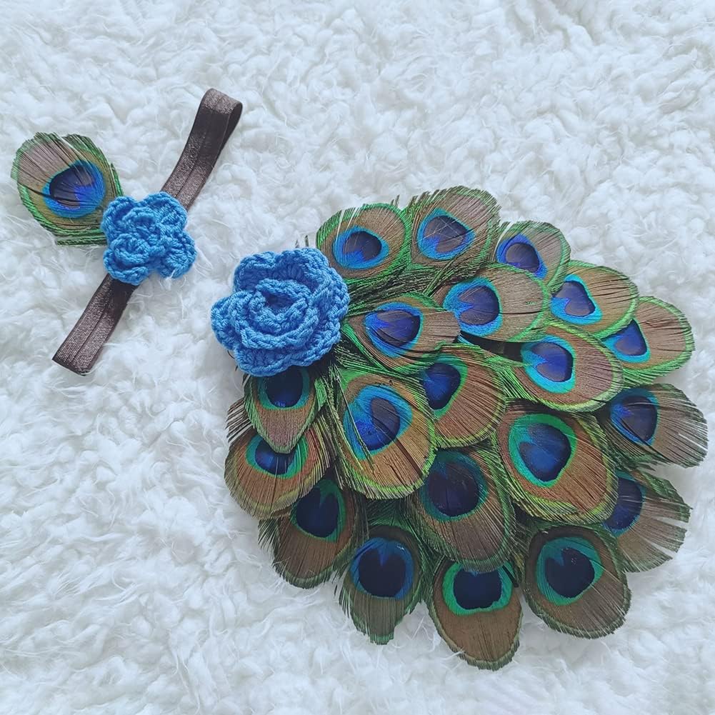 Trajes de fotografía para bebé, alas de plumas de pavo real + diadema para bebés, niños y niñas de 0 a 2 meses, accesorios de fotografía para bebés