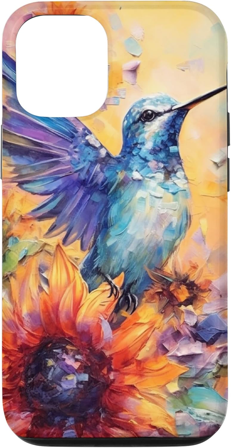Funda para iPhone 14 Colorful Watercolor Sunflower Nature Purple Blue Hummingbird