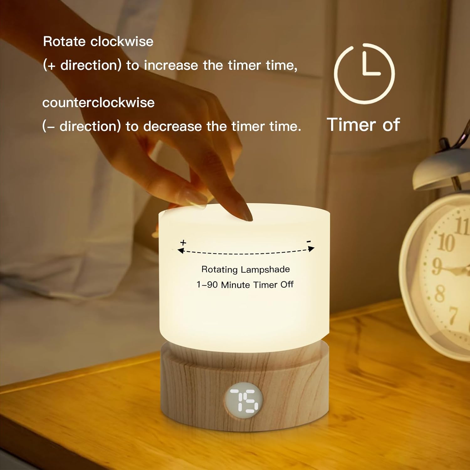 Mielukan Lámpara de mesa pequeña, luz nocturna portátil regulable con temporizador para niños, luz LED cálida de 3000 K, lámparas de noche pequeñas