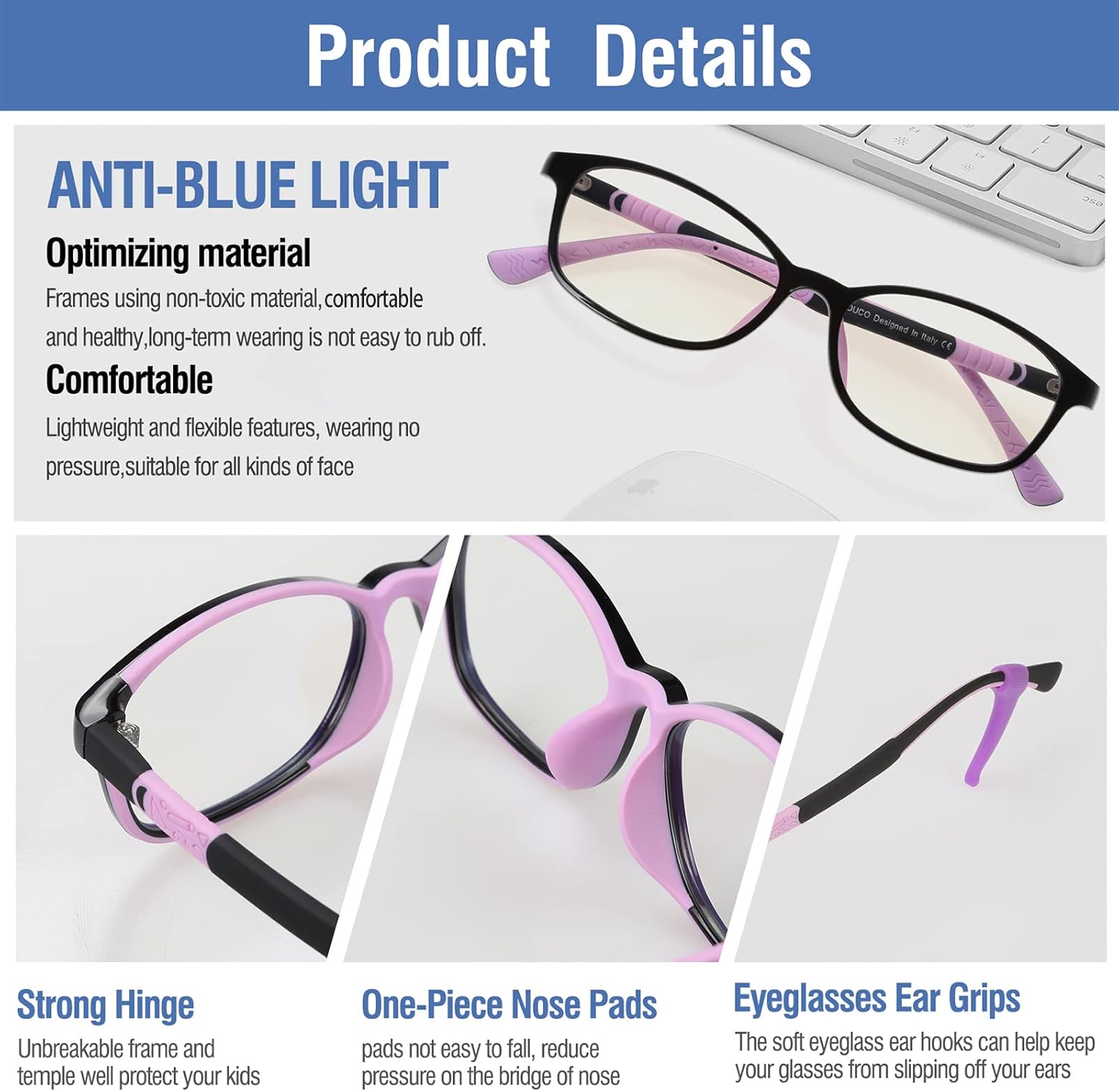 DUCO K015 – Gafas de luz azul para niños y niñas, con bloqueo de rayos azules, lindos anteojos de computadora, juegos de televisión, para niños