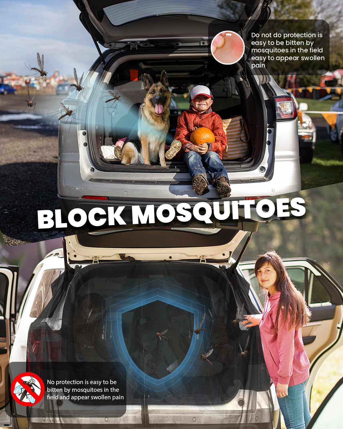 Quickwolf Red de camping para automóvil SUV, pantalla de malla para portón trasero de 69 x 59 pulgadas con accesorio magnético, accesorios ideales