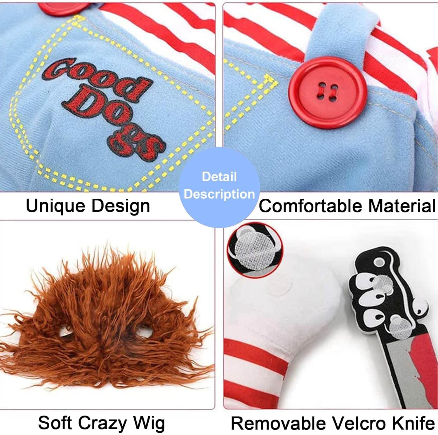 Disfraz de muñeca mortal para perro, novedoso disfraz de Halloween para perro, traje divertido para cosplay, ropa linda para perros pequeños,
