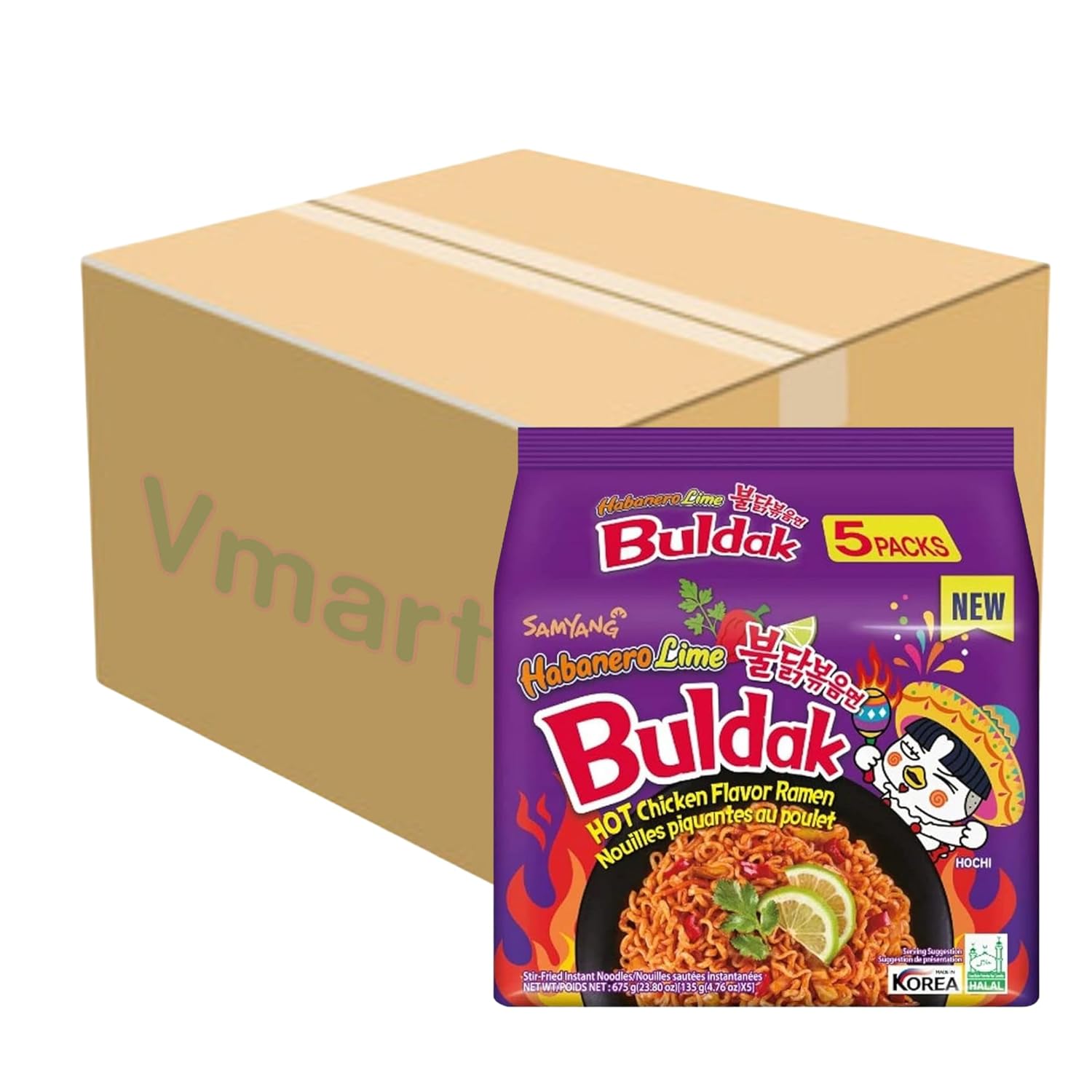 Samyang Noodles Habanero Lime 4.76 oz (paquete de 40) 1 estuche  Sabor de pollo picante Ramen Buldak Bocadillos instantáneos de comida coreana