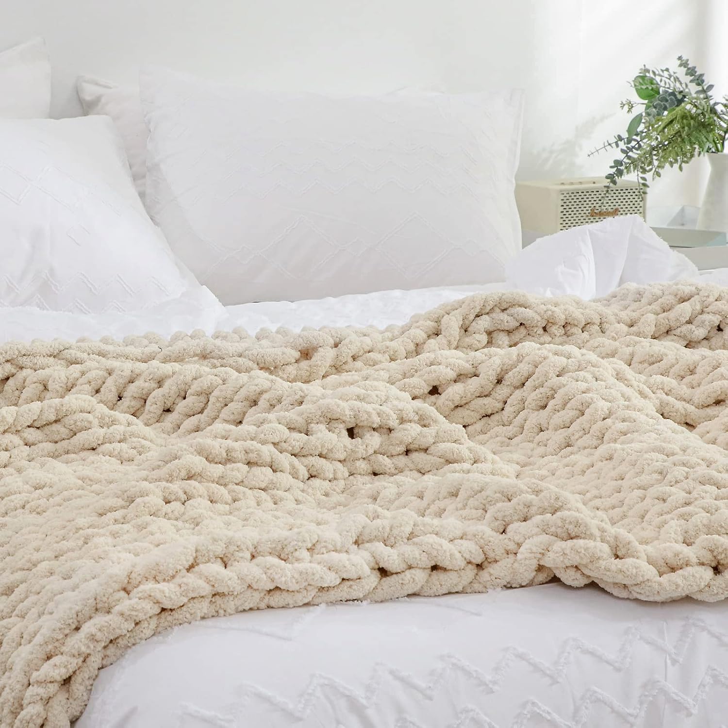 YAAPSU Manta de punto grueso de 60 x 80 pulgadas, manta de felpilla suave jumbo, manta 100% tejida a mano para sofá y cama, manta de punto trenzado