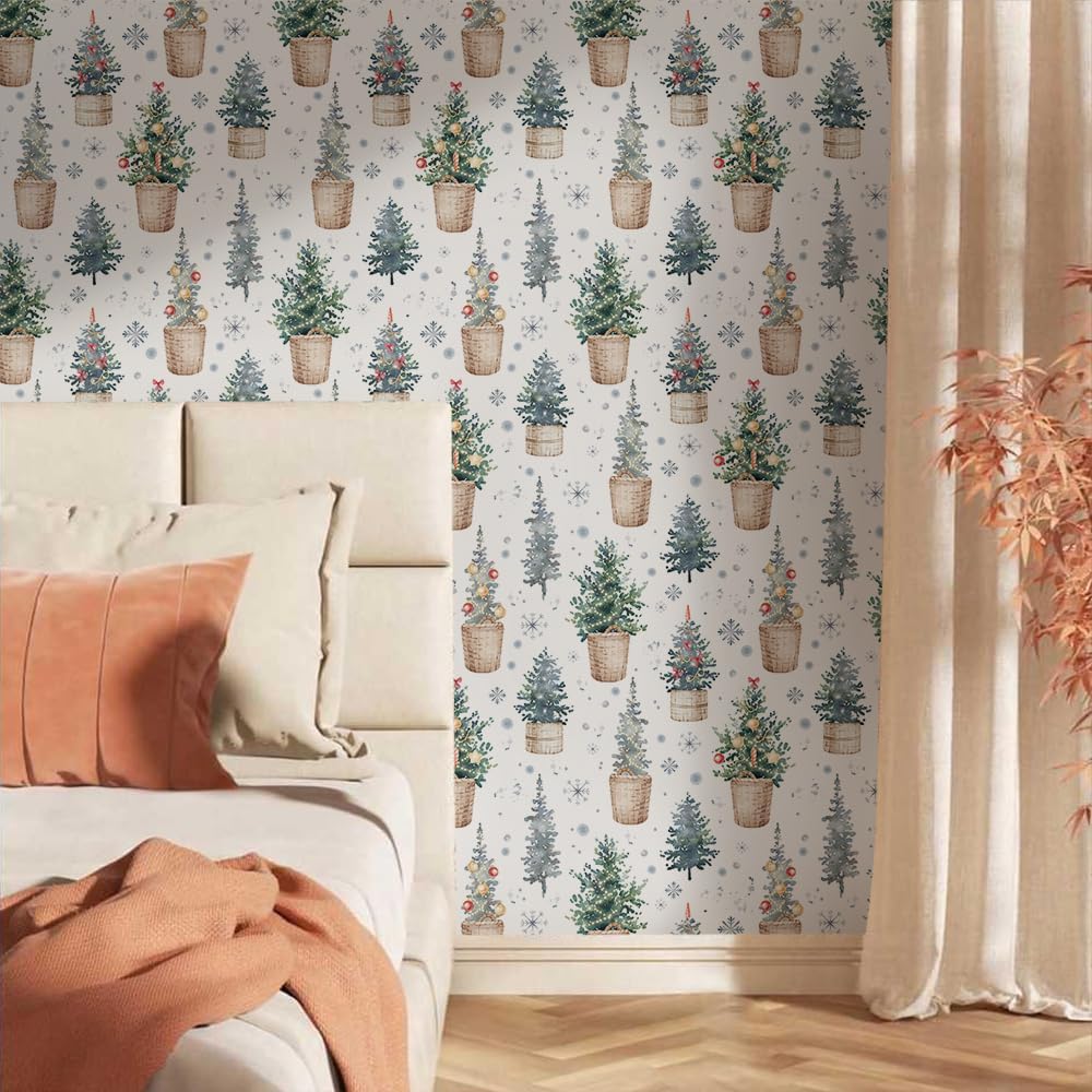 Macetas de árboles de Navidad de 18 x 236 pulgadas, papel tapiz autoadhesivo para despegar y pegar, papel de contacto extraíble, papel de pared