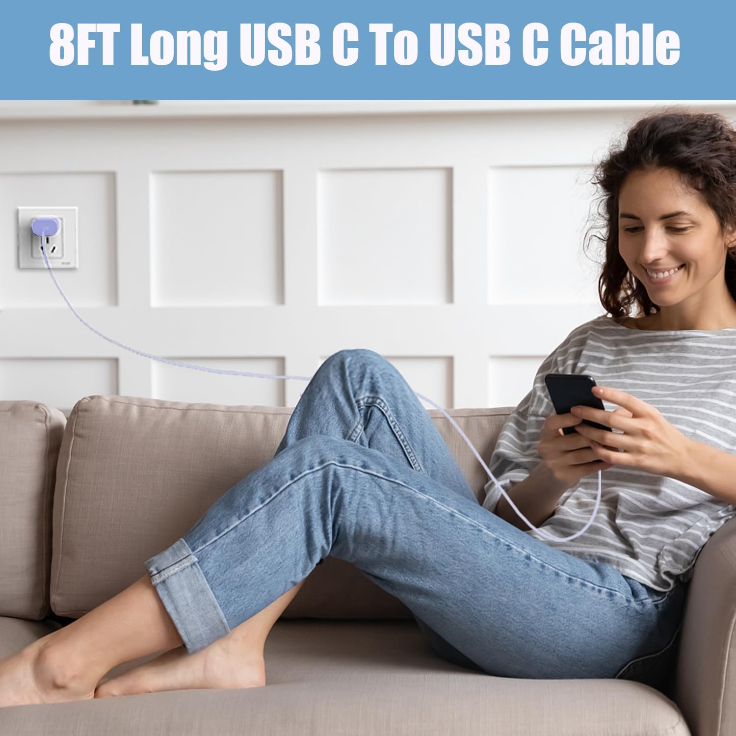 Cargador súper rápido tipo C, cargador de pared USB C de 25 W, bloque de carga rápida y cable de 8 pies para Samsung Galaxy S24 UltraS24S24+S23