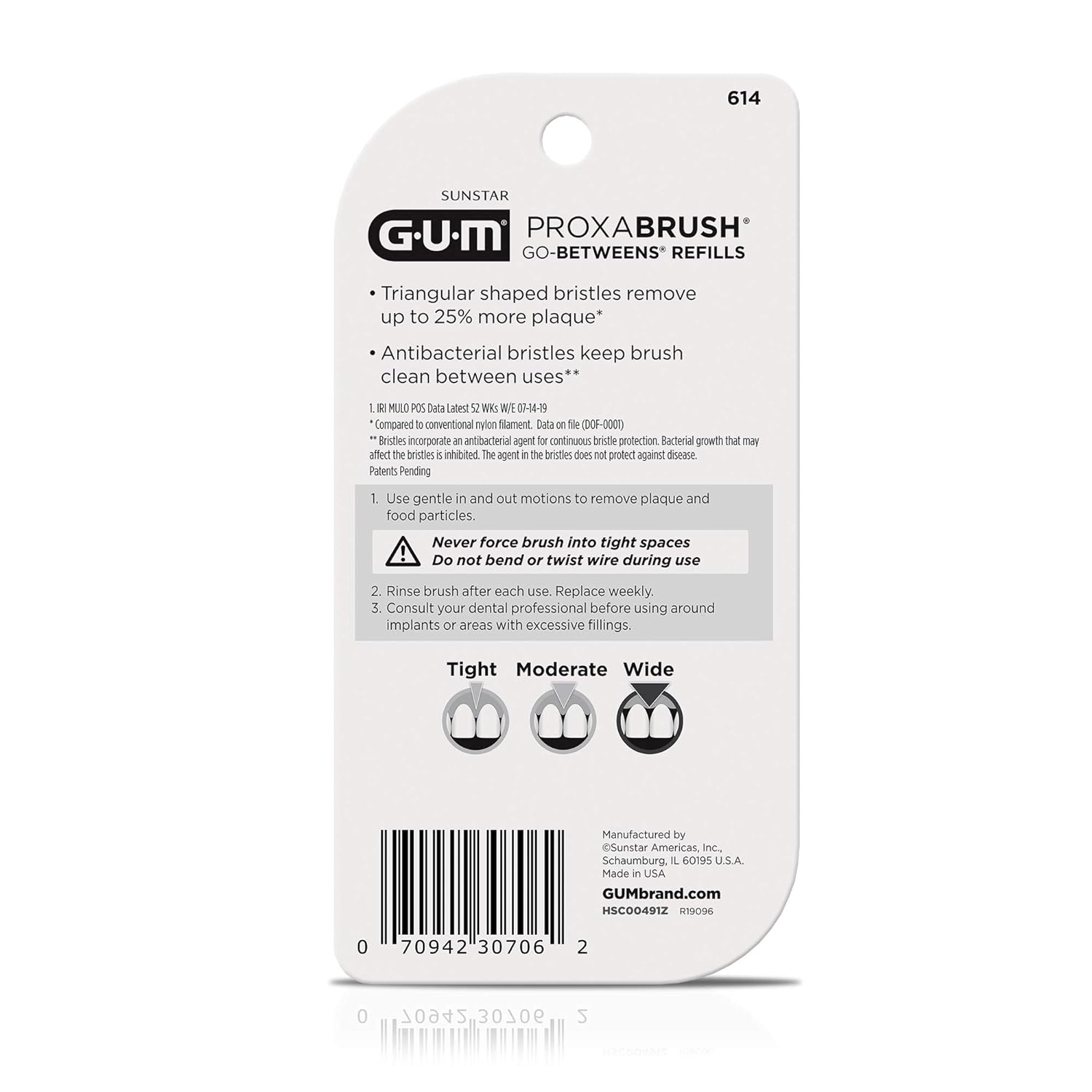 GUM Proxabrush Go-Betweens – Recambios anchos – Compatible con mango permanente GUM – Cepillos interdentales reutilizables – Púas dentales de cerdas