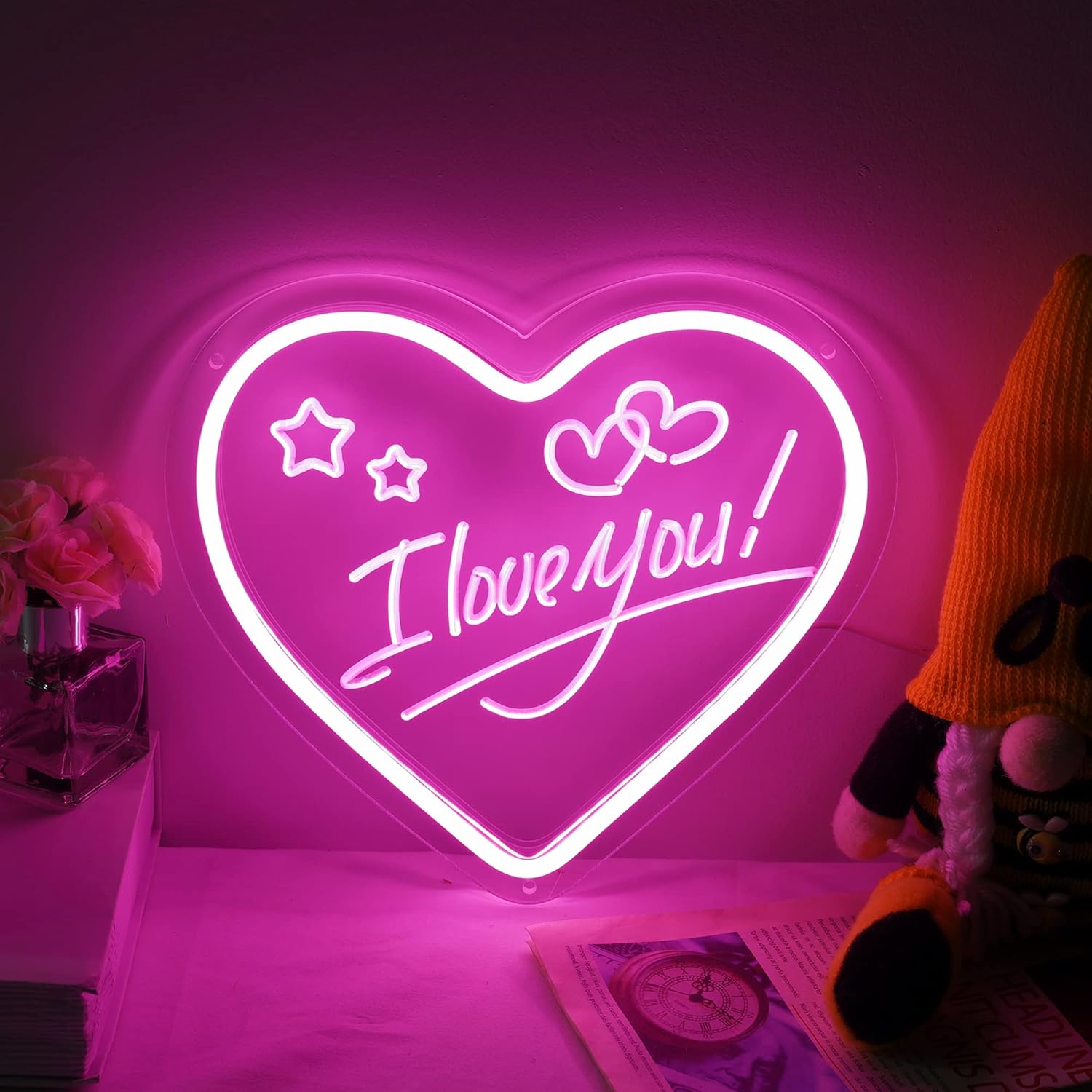 Letrero de neón con texto en inglés “I Love You” para decoración de eventos, letrero de luz de neón LED para patio, jardín, hogar, decoración de