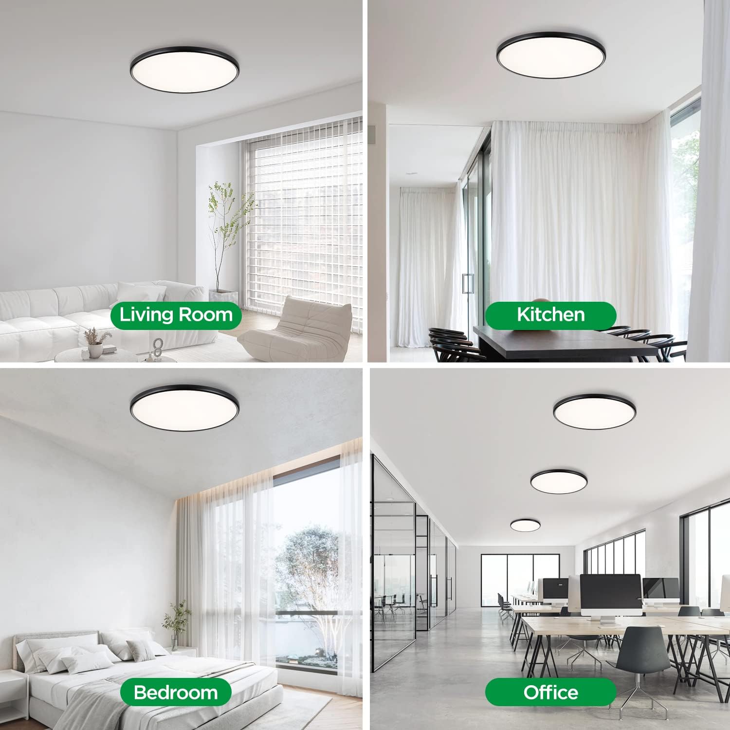 TALOYA Lámpara de techo LED de montaje empotrado negro de 18 pulgadas para sala de estar, comedor, ultrafina, superficie redonda, brillo regulable