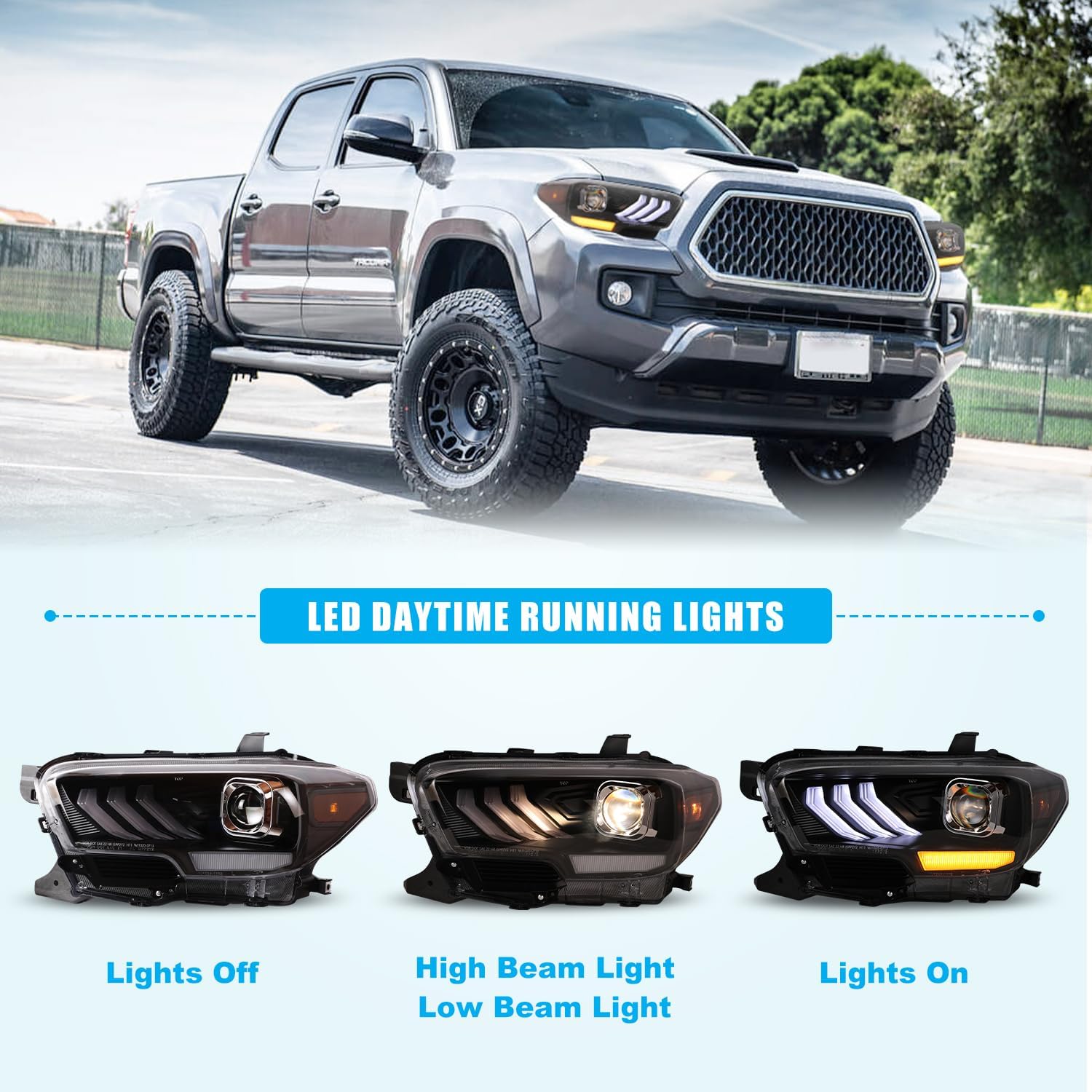 CPW Faros delanteros compatibles con Toyota Tacoma 2016-2019 2020-2023 Tacoma SR SR5 TRD Sport solo modelos DRL proyector frontal frontal carcasa