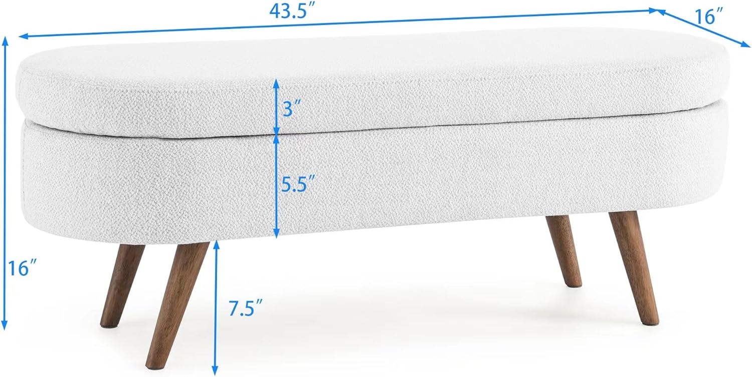 Linen Upholstery Tufted Storage Bench Ottoman for End of Bed Home Entryway Living Space, Soft Padded Oval Storage&Bench Footstool with Rubber Wood