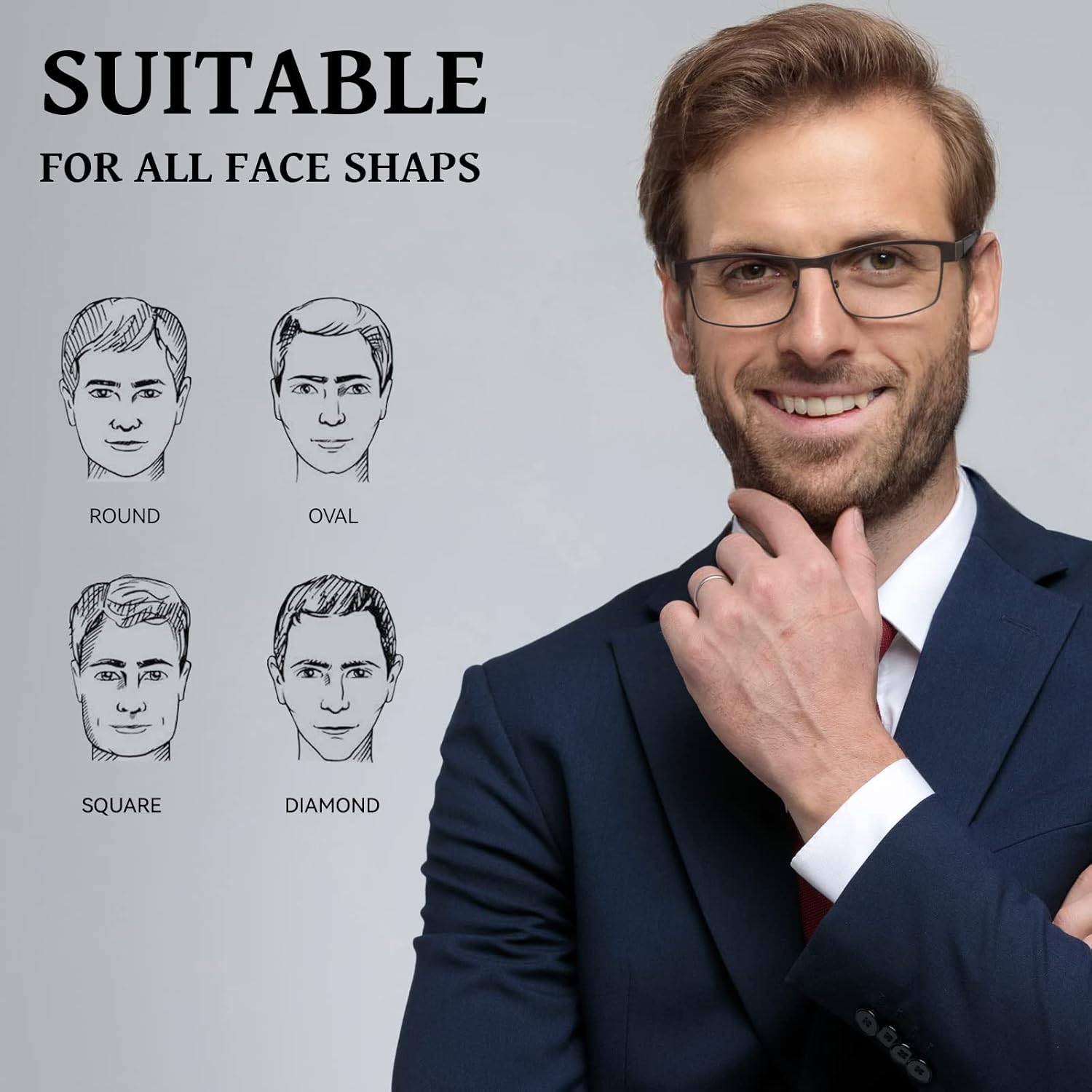 Reading Glasses for Men Blue Light Blocking, Metal Readers Anti Eye StrainMigraine Computer Eyeglasses 5 Pack