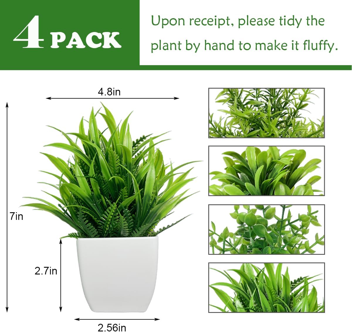 4 paquetes de plantas falsas pequeñas, plantas artificiales blancas en maceta para decoración del hogar, baño, sala de estar, mesa, escritorio,