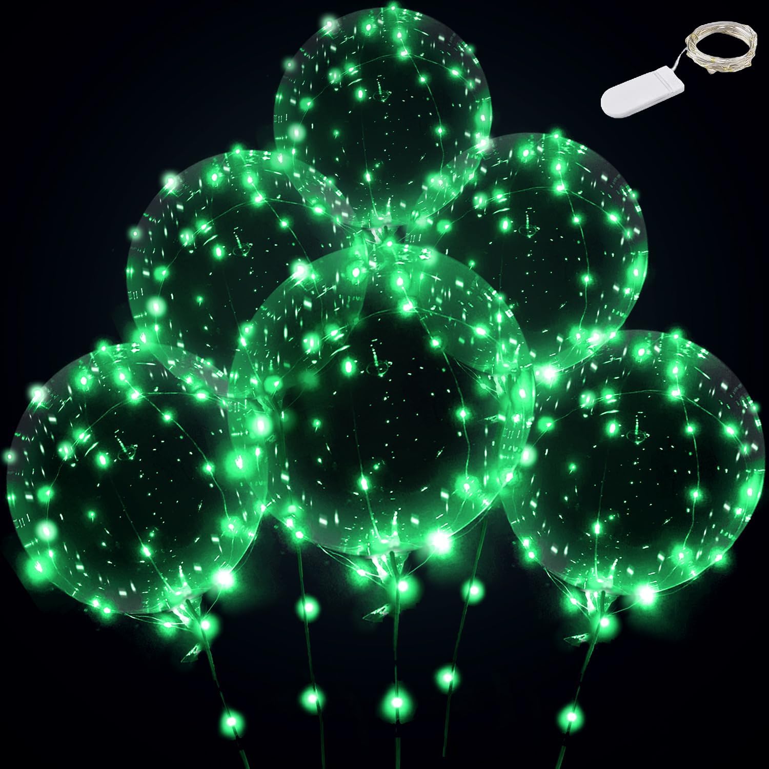 Globos con luz LED, globos transparentes Bobo para fiestas, cumpleaños, aniversarios, bodas (verde, con batería)