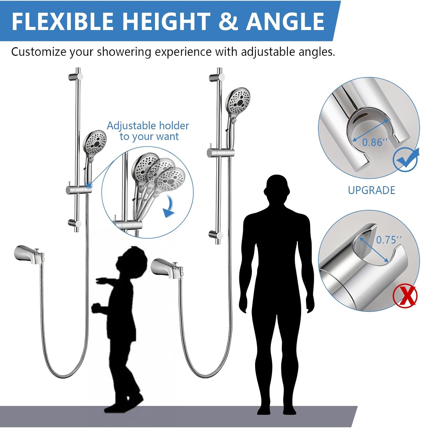 PROOX Boquilla desviadora de metal, 6 ajustes de ducha de mano con interruptor de pausa de encendidoapagado, barra deslizante ajustable, cromado
