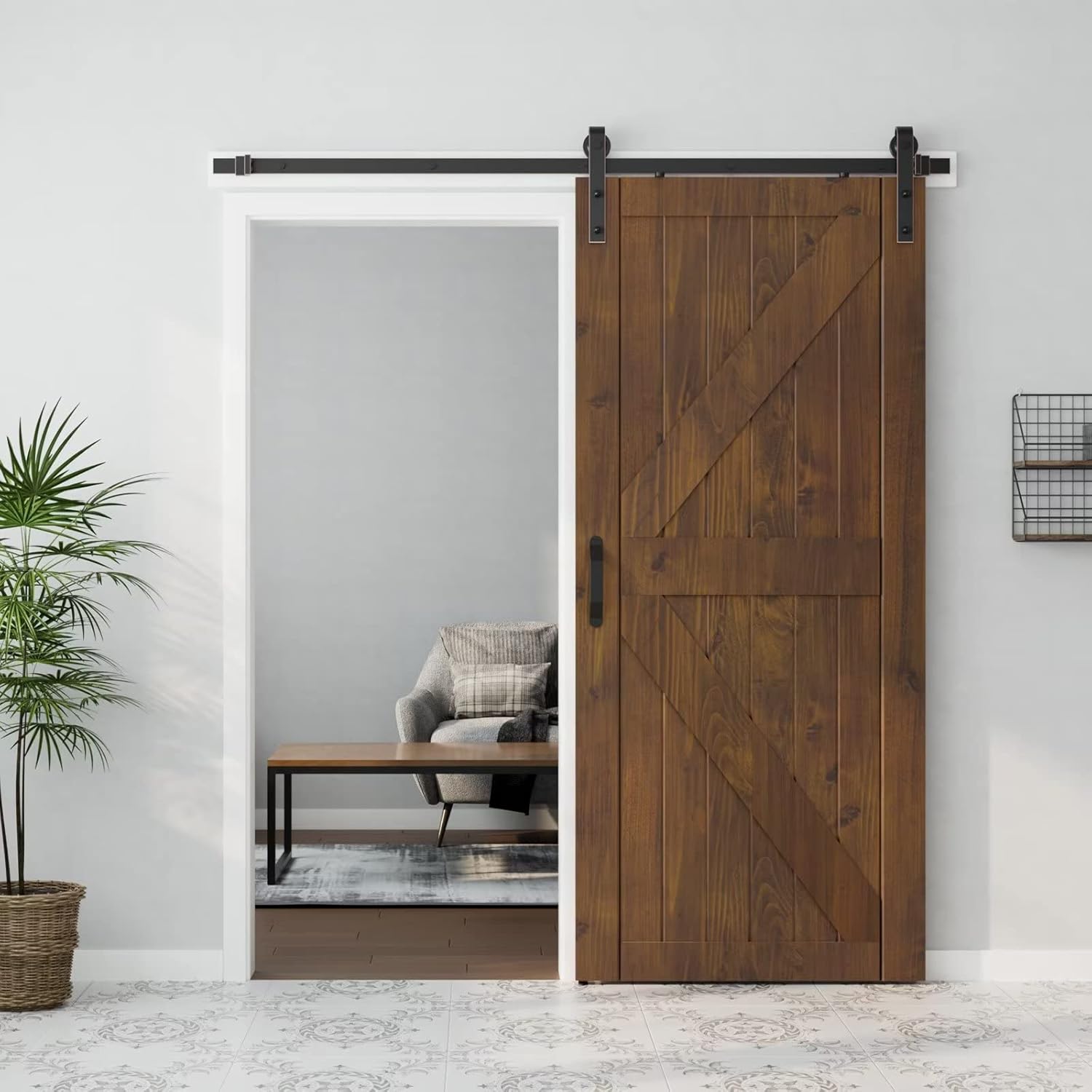 Kit de herrajes y rieles para puertas correderas de granero de bronce aceitado oscuro de 78 pulgadas para puertas interiores, forma de J estándar,