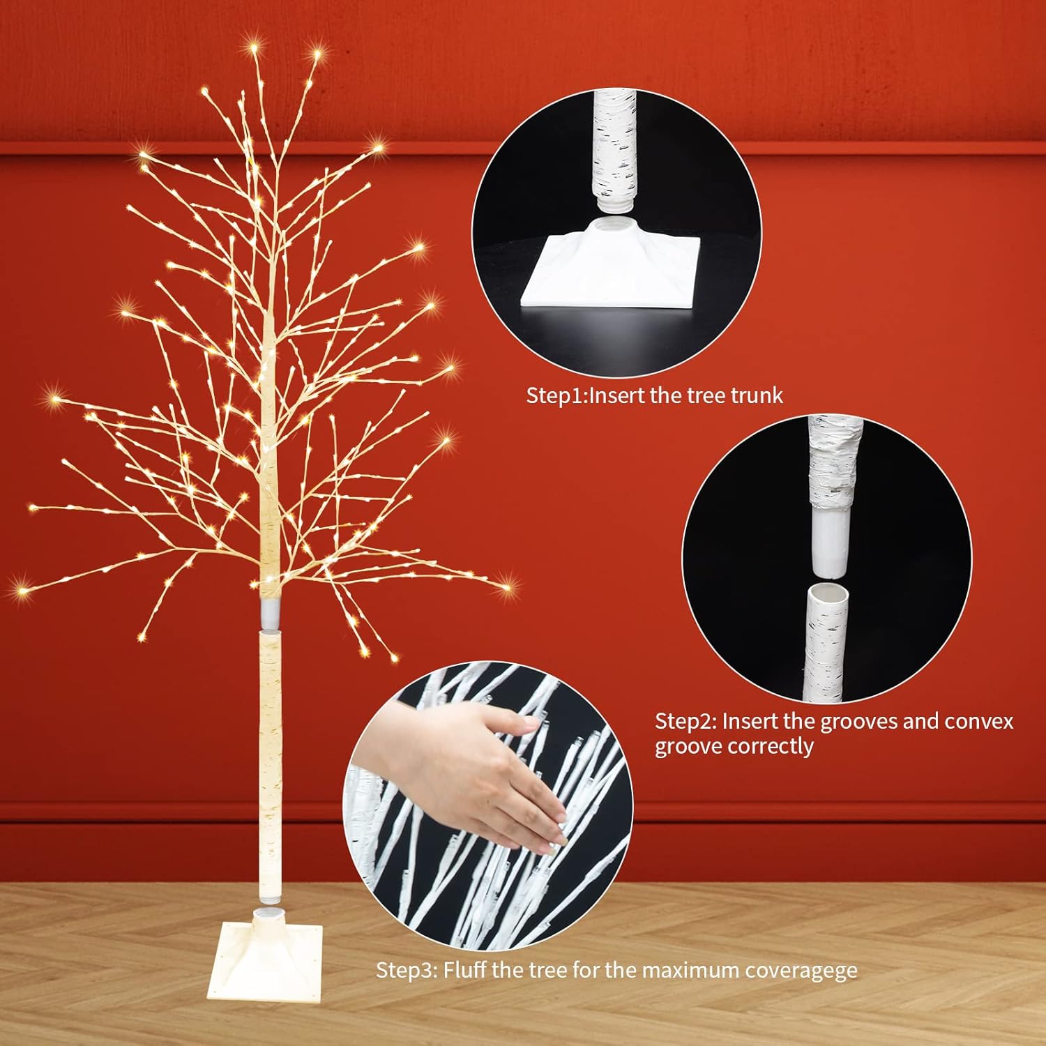 GLOWNOVA Árbol de abedul iluminado blanco cálido de 7 pies 304 LED para el hogar, boda, festival, fiesta, decoración de Navidad