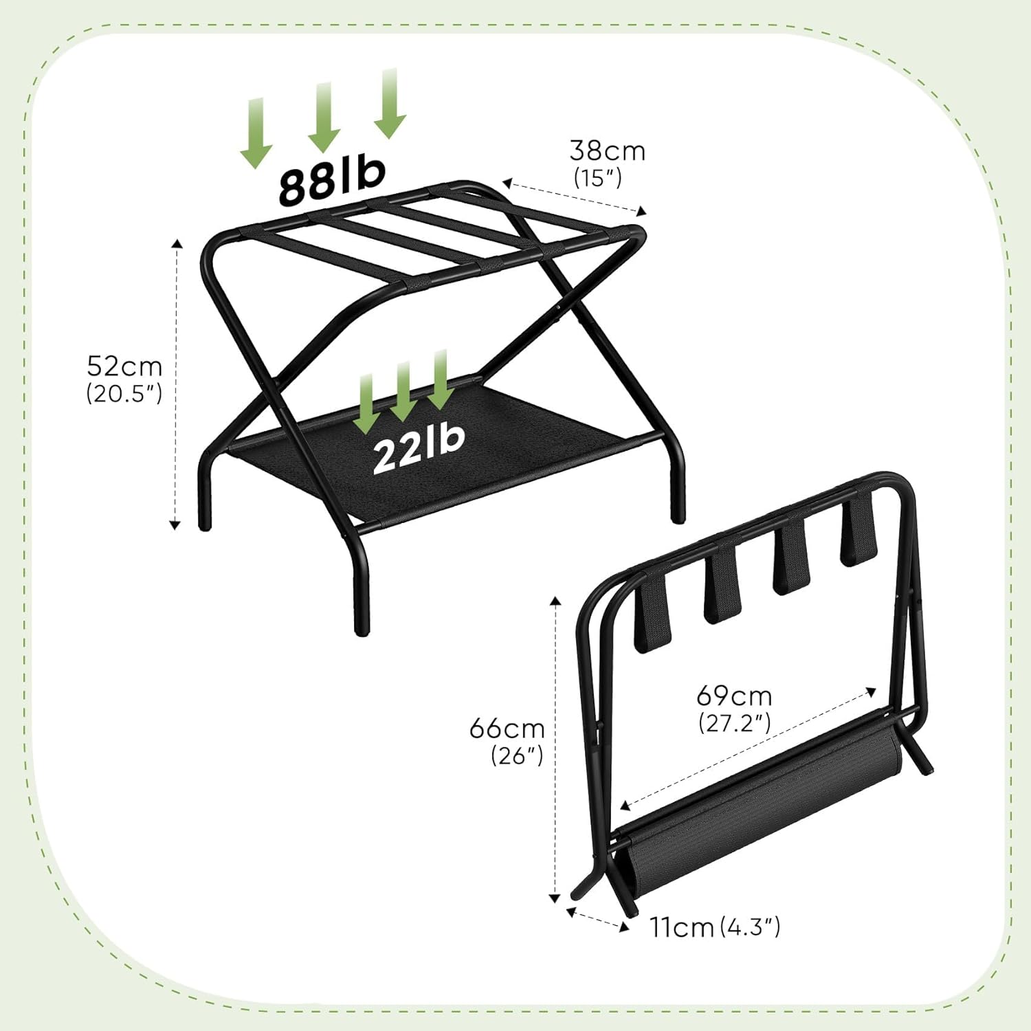 Smart FENDEE Portaequipajes para habitación de invitados, soporte plano plegable para maleta con estante de tela, soporte de equipaje portátil de