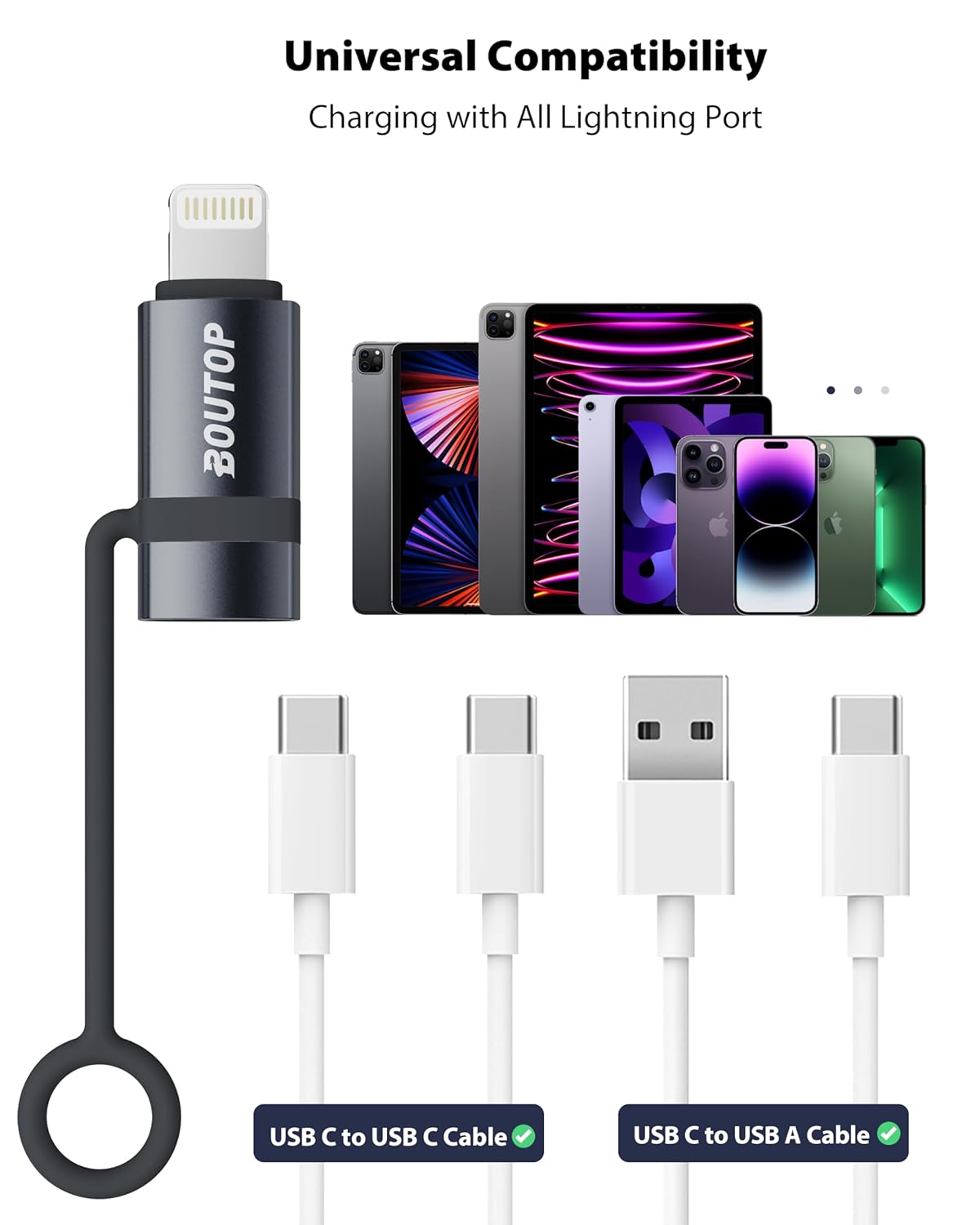 Certificado MFi Adaptador USB C a Lightning, adaptador tipo C a Lightning, compatible con carga rápida PD de 36 W, compatible con iPhone, iPad, gris